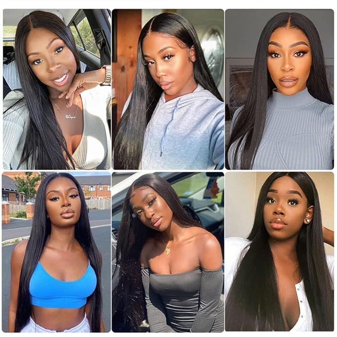 Kerriana 4 Bundles Straight Human Hair, 22 24 26 28 Inch Brazilian Hair Bundles, Unprocessed Virgin Remy Human Hair Double Weft Sew In Bundles Straight Natural Color