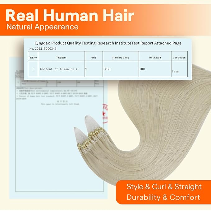 Full Shine Micro Loop Hair Extensions Real Human Hair Color 60 Platinum Blonde 18 Inch 50G with 7G Micro Beads Microlink Hair Extensions Human Hair Long Straight Remy Hair for Wedding