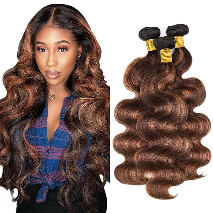 Brown Human Hair Bundles Highlight Body Wave Bundle Color 30 Body Wave Human Hair 3 Bundles 16 18 20 Inch Brazilian P4/30 Bundle