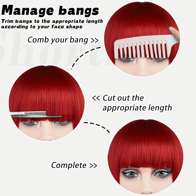 MAYSA Red Bob Wig with Bangs Short Straight Colorful Bob Wigs 12in Synthetic Cosplay Daily Party Neon Wigs for Women # Red
