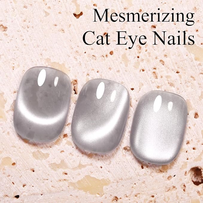 Imtiti 10ml Silver Cat Eye Gel Nail Polish Long Lasting Soak Off UV Led Gel Polish Salon DIY at Home with Magnetic Stick Gift for Women 1Pcs