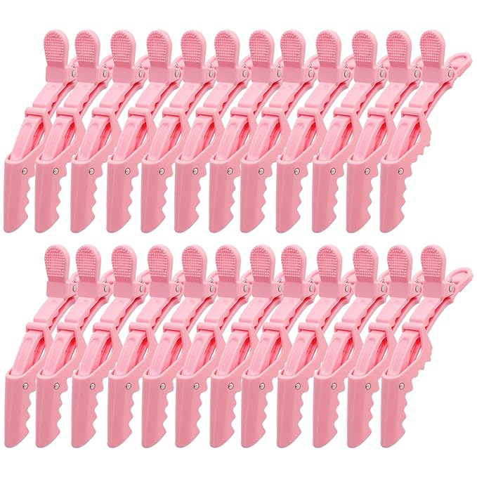 24 Pack Alligator Hair Clips for Styling, Sectioning Crocodile hair Clips Professional Barber Accessories for Salon of Thick Curly Volume Hair (Pink)