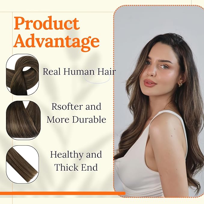 Full Shine Weft Hair Extensions Human Hair 24 Inch 130G Invisible Sew In Extensions Color Dark Brown To Ash Brown Highlight Dark Brown Thick Human Hair Extensions Sew In