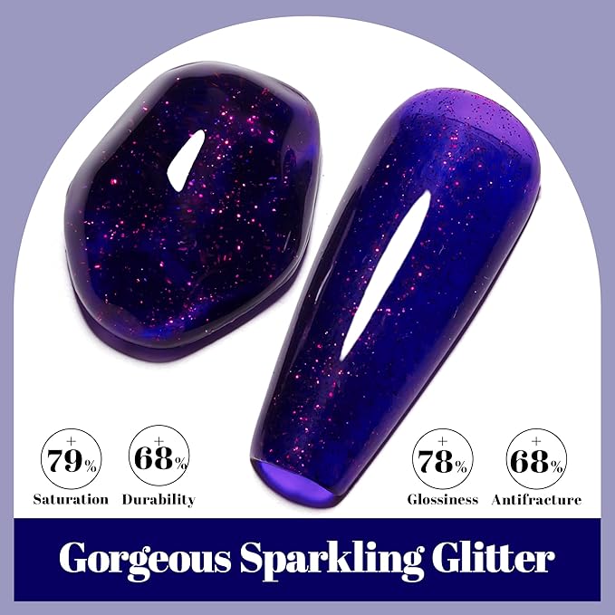 YTD Likomey Gel Nail Polish,15ml Secret Purple Glitter Nails Gel,Fall Winter Shiny Sparkly Salon Home DIY Manicure UV Color Varnish,SF442