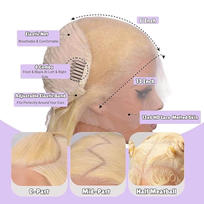 613 13x6 Lace Front Wig Human Hair 28 Inch Blonde Wig Human Hair 200% Density HD Lace Frontal Wig Pre Plucked with Baby Hair 613 Glueless Wigs For Women