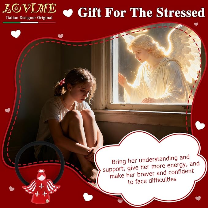 Inspirational Birthday Gifts for Women Girls "Worry Angle" Premium Acetate French Hair Ties, Cute Birthday Cheer Gifts, Selfcare Christmas Wishing Well Anxiety Relief Gifts With Gift Box