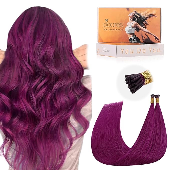 Doores I Tips Hair Extensions Real Human Hair, Violet 22 Inch 25g/25s, Human Hair Extensions, Itip Human Hair Extensions