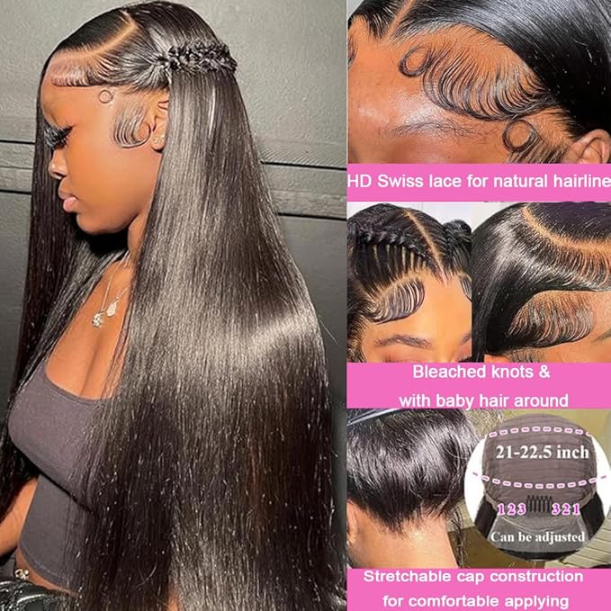 Straight Lace Front Wigs Human Hair 200 Density 13x6 HD Transparent Lace Frontal Human Hair Wigs for Women Glueless Wigs Human Hair Pre Plucked 20 Inch