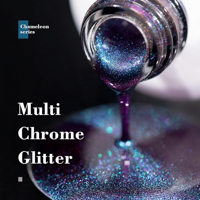 RARJSM Chameleon Gel Nail Polish Dark Blue to Purple Multichrome Color Changing Holographic Glitter Gel Polish Curing Requires Sparkle Shimmer Nail Gel Varnish Soak Off DIY at Home Salon 15ml