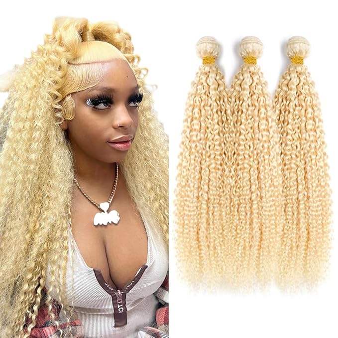 Blonde Hair Bundles 613 Curly Wave Human Hair Weave 8A Brazilian Virgin Hair 3 Bundles 26 28 30 Inch Blonde Kinky Curly Bundle Hair Weave