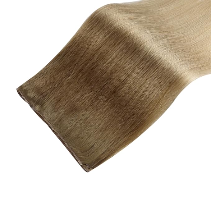 Fshine Human Hair Weave Genius Weft 18inch 50 Grams Sew in Balayage Golden Brown Fading to Brown Human Hair Bundles Hand Tied Genius Wefts