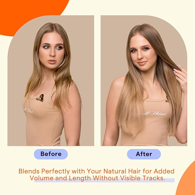 Full Shine Tape in Hair Extensions Human Hair 18 Inch Seamless Human Hair Extensions Tape Ins 50 Grams 20 Pcs Invisible Skin Weft Tape In Extensions Color 3 Fading to 8 Highlight 22 Blonde for Party