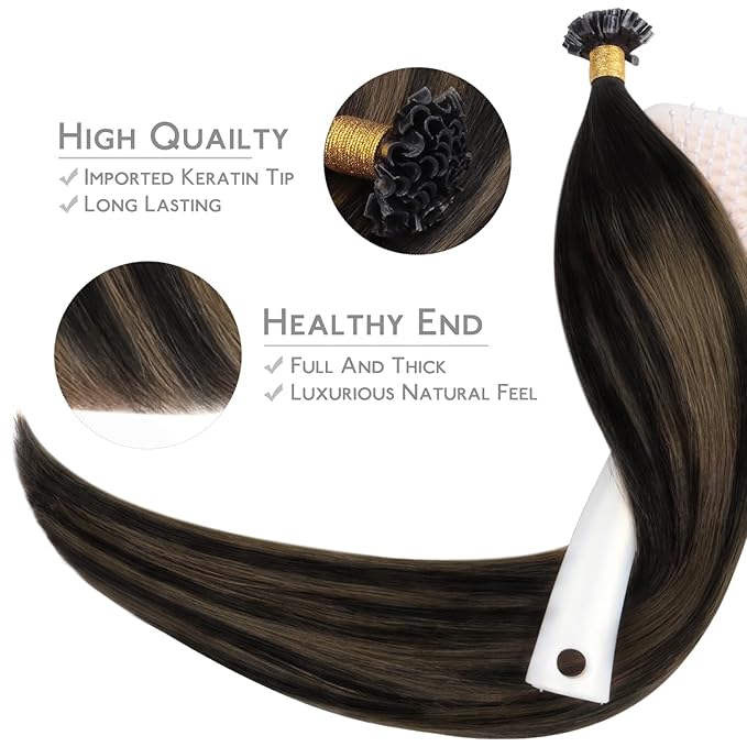 WENNALIFE U Tip Hair Extensions Human Hair, 50g 50s 24 Inch Balayage Natural Black to Chestnut Brown Remy Hair Extensions K Tip Hair Extension Real Human Hair Invisible Straight Keratin Hair Extension