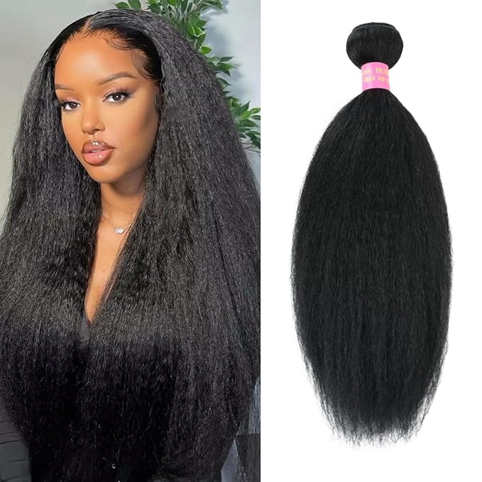Kinky Straight Human Hair Bundles 20 Inch 1 Bundles Yaki Straight Bundles 100% Unprocessed Brazilian Virgin Remy Hair Sew in Kinky Straight Human Hair For Black Women