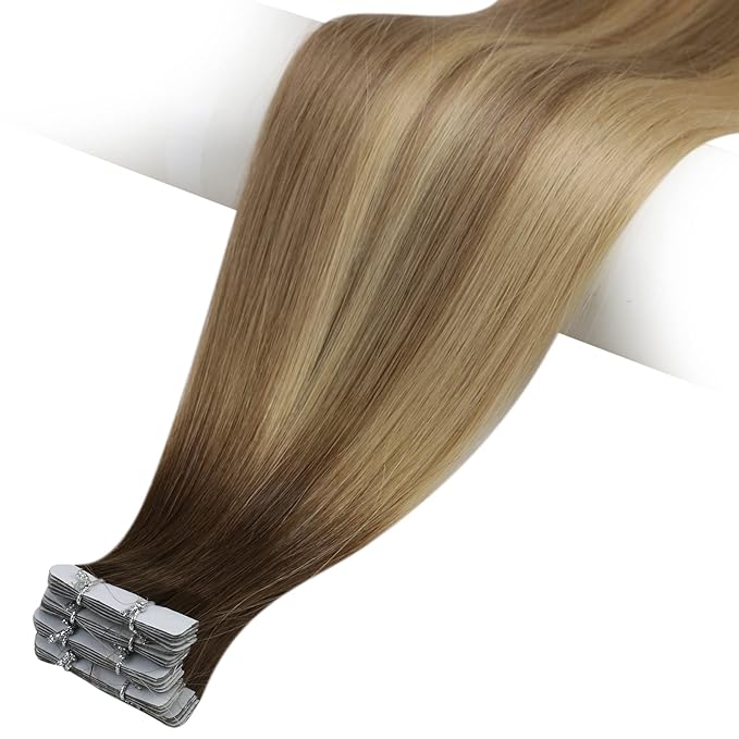 Full Shine Virgin Injection Tape in Hair Extensions 5Pcs Color 3 Brown Fading to 8 Ash Brown And 22 Blonde 14 Inch Seamless Intact Tape in Hair Remy Tape in Human Hair 10 Gram Natural Straight Hair