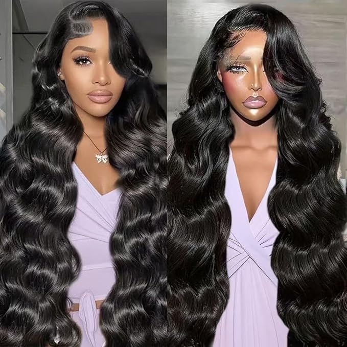 32 Inch 13x6 Lace Front Wigs Human Hair Pre Plucked 200% Density Body Wave HD Transparent Lace Frontal Wigs For Women 100% Real Human Hair Natural Color