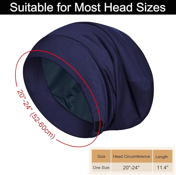 Sleep Cap Bonnet for Sleeping, Adjustable Cooling Ice Silk Lined Hair Bonnets for Natural Curly Braids Beanie Hat Women Men