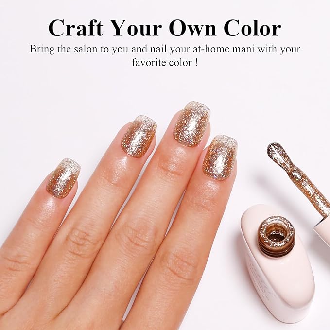 Imtiti Glitter Gel Nail Polish, 1Pcs Champagne Gold Gel Polish Sparkle Champagne Gold Soak Off UV LED Gel Polish, Nail Art Starter Manicure Salon DIY at Home for Women (0.34 Fl Oz-1933)