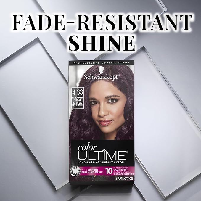 Schwarzkopf Color Ultime 4.3 Ultra Deep Violet Hair Dye, Permanent Intense Violet with Diamond Brilliance, Fade-Resistant, Covers Grays, All Hair Textures