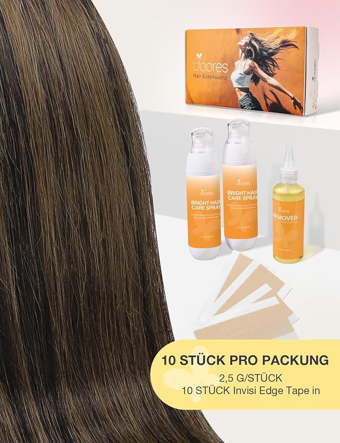 DOORES Invisible Tape in Human Hair Extensions Invisi Edge, Dark Brown to Chestnut Brown 10pcs Injection Tape-ins 25g 16 Inch, Natural Hair Injected Tape in Extensions Straight