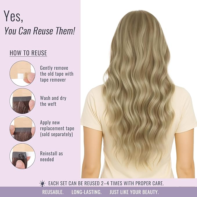 Fshine Blonde Tape in Extensions Real Human Hair Dark Ash Highlighted Golden Remy Silky Straight 12 Inch 20pcs 30g Seamless Natural Look for Women