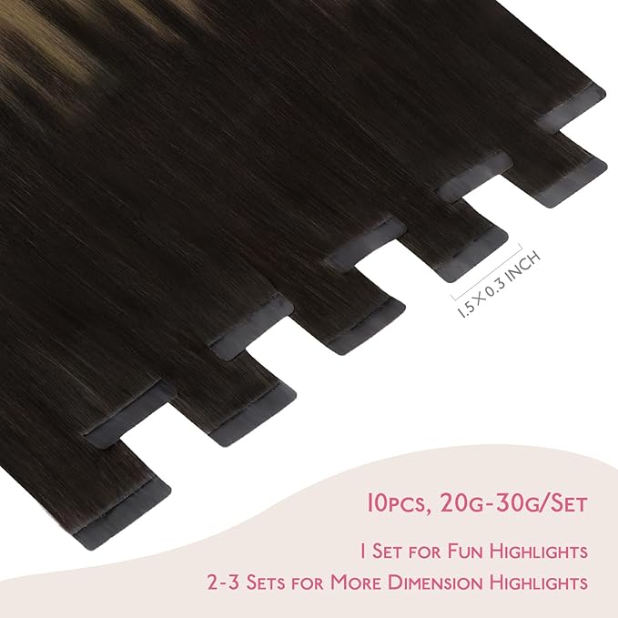 WENNALIFE Tape in Hair Extensions Human Hair Dark Brown to Chestnut Brown and Dirty Blonde Highlighted Tape in Extensions, 10pcs 25g 16 inch Remy Invisible Tape Ins Straight