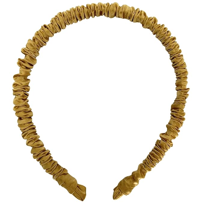 Mulberry Park Silks 100% Pure Silk - 19 Momme Skinny Scrunched Headband, 1 Pack - Prevents Frizz, Reduces Breakage, Gentle On All Hair Types, Hair Accessories - Skinny Scrunched Headband - Gold