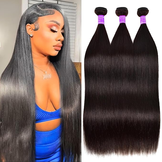 Straight Bundles Human Hair 18 20 22 Inch 12A Human Hair 3 Bundles Straight Hair Brazilian Virgin Deals Human Hair Extensions for Black Women Natural Color