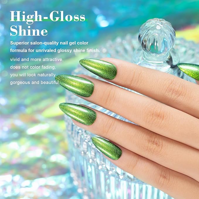 RARJSM Chameleon Glitter Gel Nail Polish Green to Blue Color Changing Pigments Gel Polish 15ML Multichrome Holographic Sparkle Shimmer Nail Gel Varnish Soak Off Curing Requires DIY at Home Salon