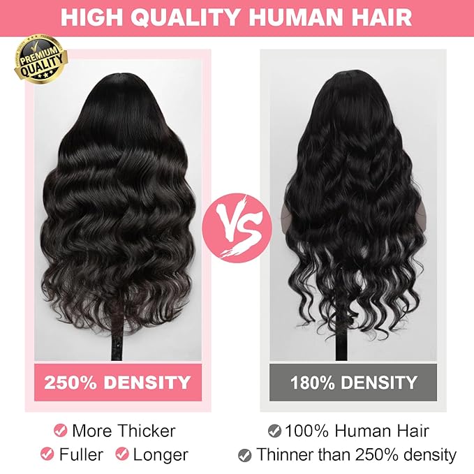 13X6 Body Wave Lace Front Wigs Human Hair 12A 250% Density Lace Frontal Wigs HD Glueless Wigs Human Hair pre Plucked with Baby Hair Natural Color 22 Inch