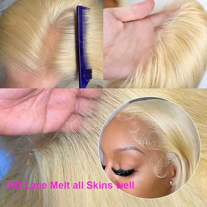 Tuneful 613 13x6 Lace Front Wig Human Hair Pre Plucked 613 HD Lace Frontal Wig 13x6 250 Density Blonde Wig 22 Inch Straight Lace Front Wigs 613 Human Hair Wig