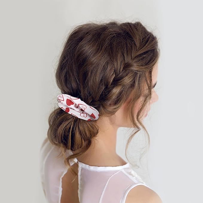 6 Pcs Valentines Scrunchies for Women Girls Heart Lip Print and Bow Pattern Elastics Hair Band Pink Valentines Day Accessories for Galentines Day Gifts