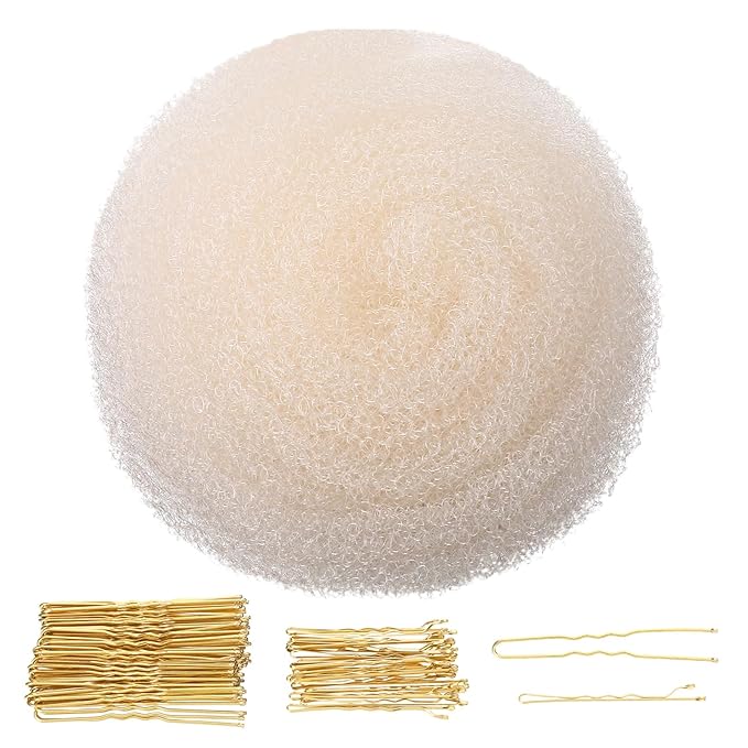 Hairs Sponge for Updo & Volumes Bump Tool, Volume Bumps Insert, Hair Filler for Thin Hairs, Hair Bumps for Volume Insert Tousle Sponge with 70 Bobby Pins Salon Must-Have (Off White)