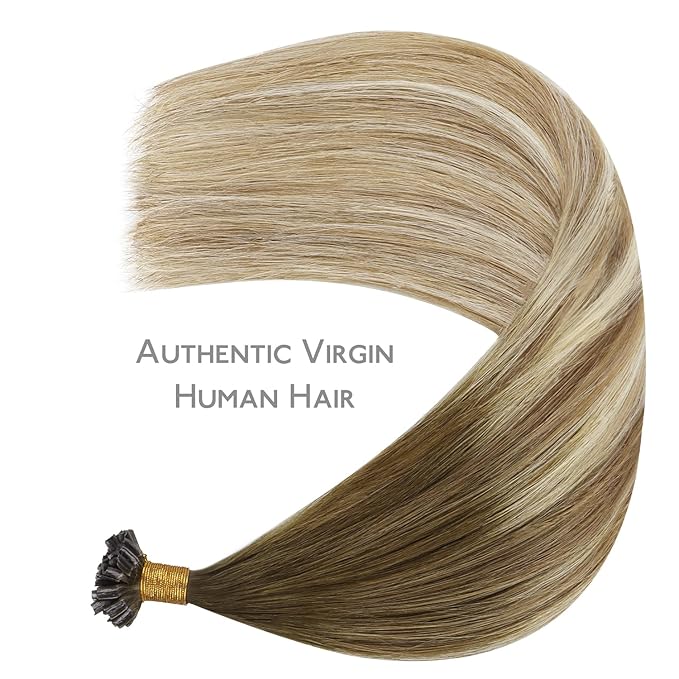 WENNALIFE U Tip Hair Extensions Human Hair, 50g 50s 16 Inch Ombre Walnut Brown to Ash Brown and Bleach Blonde Remy Hair Extensions K Tip Hair Extension Real Human Hair Invisible Straight Keratin Hair