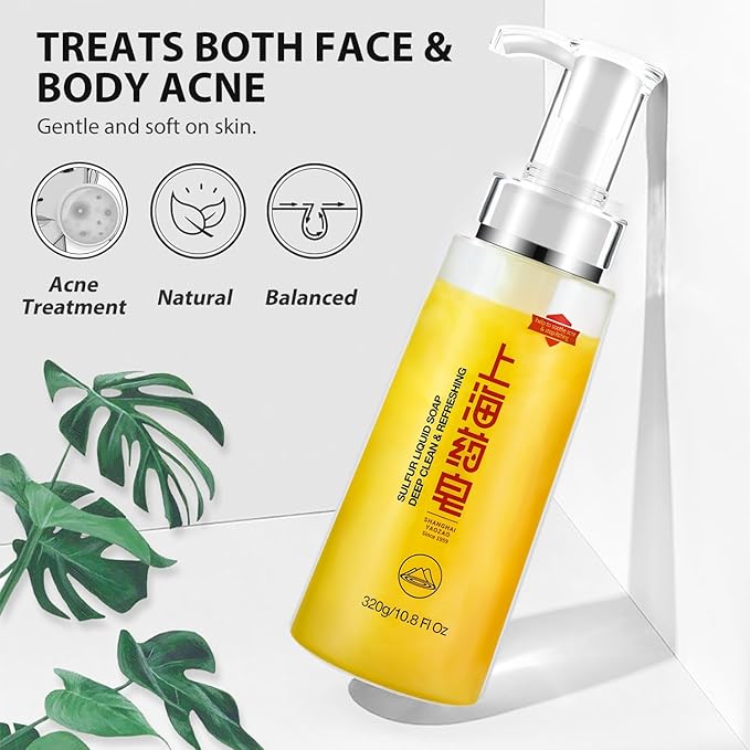 Bee & Flower Sulfur Soap Liquid Shampoo & Body Wash - Daily Head to Toe Skin Care Product for Men and Women - 10.8 Fl Oz - Pack of 2