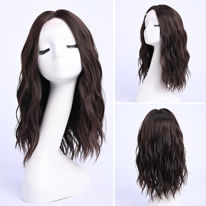 Medium Length Brown Wavy Wigs for Women 18 Inch Middle Part Wavy Dark Brown Wig Natural Looking Synthetic Heat Resistant Fiber Wig for Daily Party Halloween (18 inch)