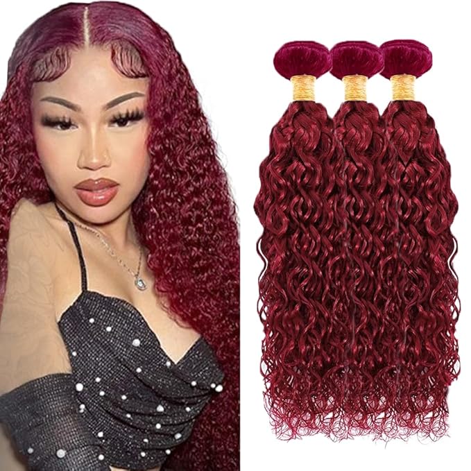 Burgundy Bundles Human Hair 99j Water Wave Bundles 18 20 22 inch Red Bundle Dark Burgundy Water Wave Bundle