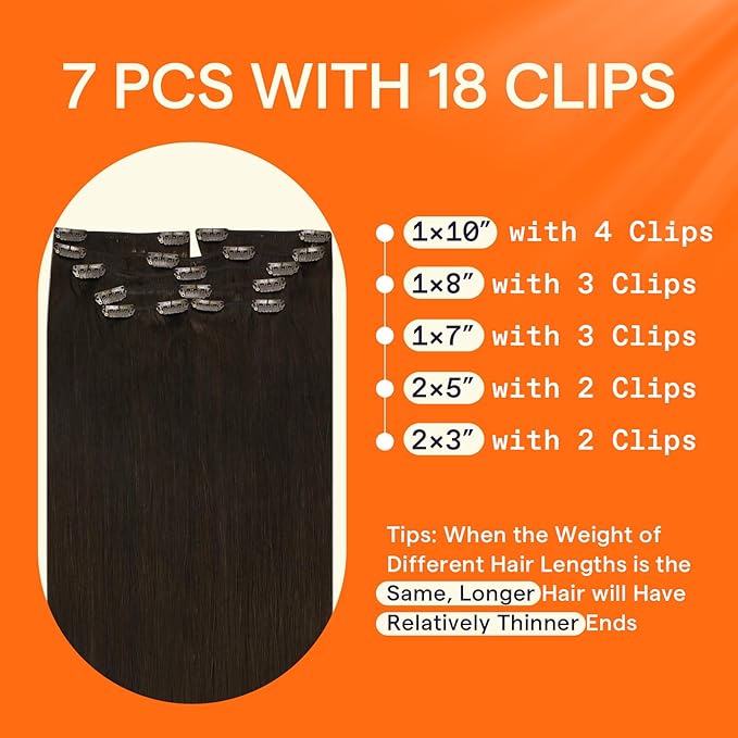 Full Shine Clip in Hair Extensions Human Hair Clip in Extensions Triple Weft Brazilian Hair Clip ins Dark Brown Hair Extensions Real Human Hair Clip ins Full Head 7 Pcs 18 Inch 120 G