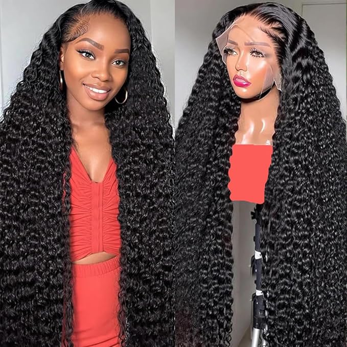 34 Inch 13x6 Deep Wave Lace Front Wigs Human Hair Pre Plucked 13x6 HD Lace Frontal Wigs Human Hair 200% Density Glueless Deep Curly Lace Front Wigs For Women