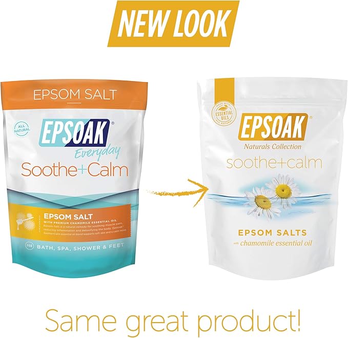 Epsoak Epsom Salt 2 lb. Magnesium Sulfate USP. (Qty. 1 x 2lb. Bag), Soothe + Calm, Resealable Epsom Salt Bag, Made in The USA, Cruelty-Free Certified
