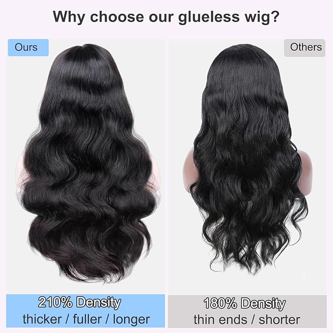 100% Human Hair, 6x4 Wear and Go Wig, [2-year life], 210% Density Body Wave Glueless Closure Wigs Human Hair Pre Plucked Pre Cut Middle Part, 26 Inch