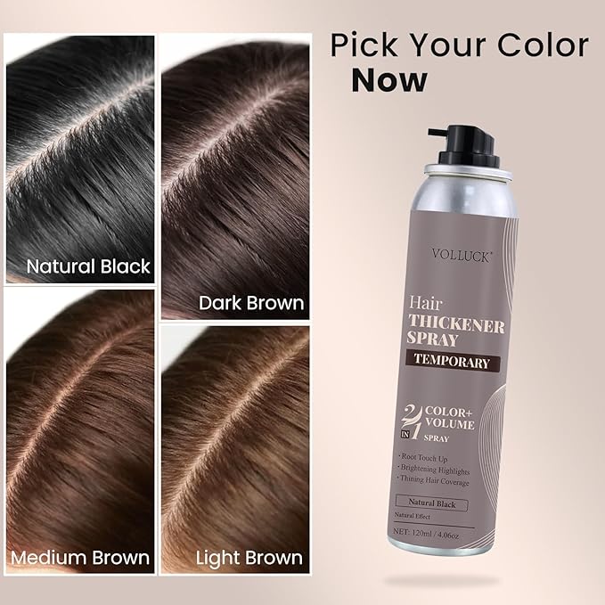 VOLLUCK Root Touch Up Hair Color Spray, Temporary Gray Hair Root Cover Up, Grey Coverage Spray For Women & Men, Ammonia-Free Quick Drying Water-Resistant Formula Medium Brown