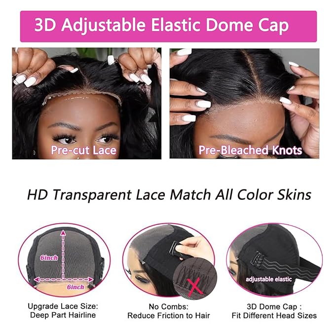 IUPin 34 Inch 5x5 SKINLIKE Real HD Lace Closure Wear and Go Glueless Wigs Human Hair Pre Plucked Pre Cut HD Lace Closure Wigs Human Hair 180% Density Body Wave Lace Frontal for Women Bleached Knots
