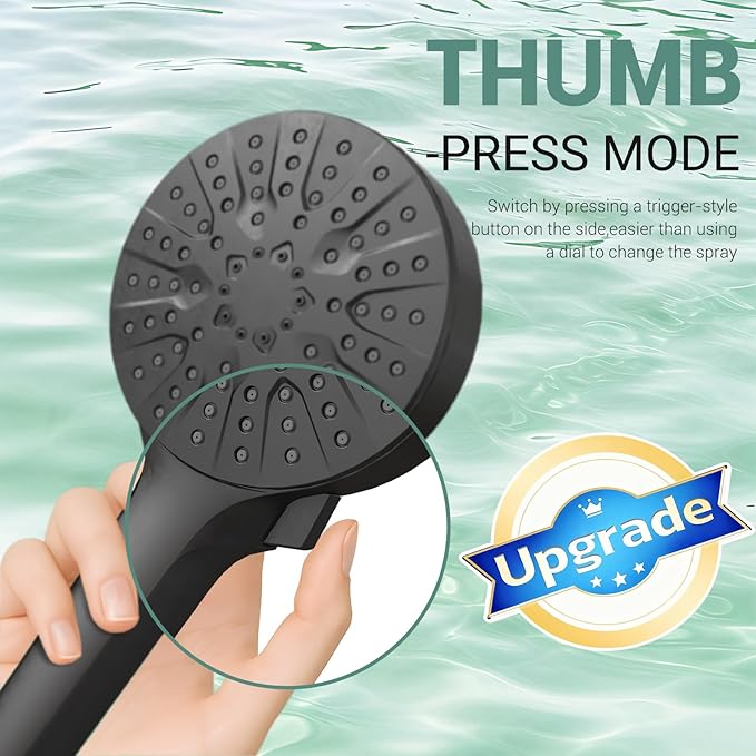 6-Mode Shower Head with Handheld, High Pressure Handheld Shower Heads, Detachable Showerhead 71" Extra Long Stainless Steel Hose Adjustable Brass Joint Holder for Bathroom Upgrade Matte Black