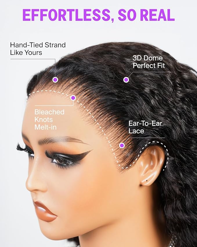 Glueless Burmese Curly Human Hair Wig 13x6 Three-Go™ Deep Wave Lace Front Wigs Human Hair Pre Plucked Pre Cut HD Frontal Drawstring Wig 220% Density 24 Inch