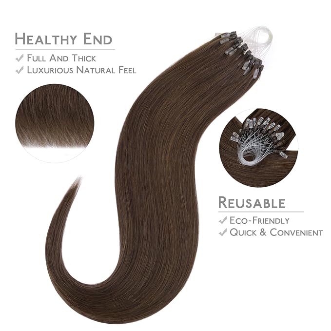WENNALIFE Microlink Hair Extensions Human Hair, 50g 50s 18 Inch Chocolate Brown Remy Micro Bead Hair Extensions Real Human Hair Micro Link Micro Loop Micro Ring Hair Extensions Straight Microlinks