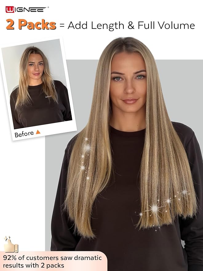 WIGNEE Double Invisible OVO Balayage Hair Extension Genius Invisible Weft with Holes 20 Inch Highlight Brown Remy Hair Extensions Real Human Hair Glueless for Thin Hair 5 PCS 100g (P4/8)