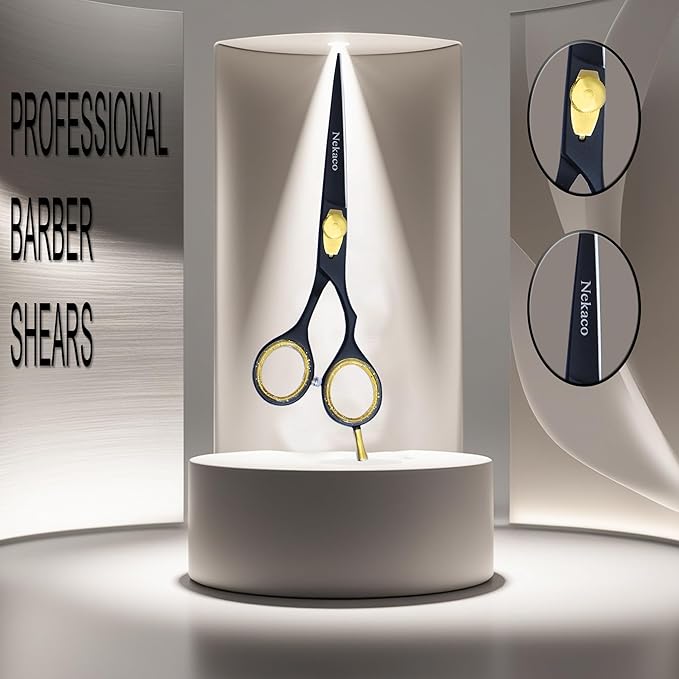 Professional 6-Inch Black Hair Scissors, Premium Quality Stainless Steel Hair Cutting Shears, Hair Shears with Adjustable Screw for Barber Salon & Home