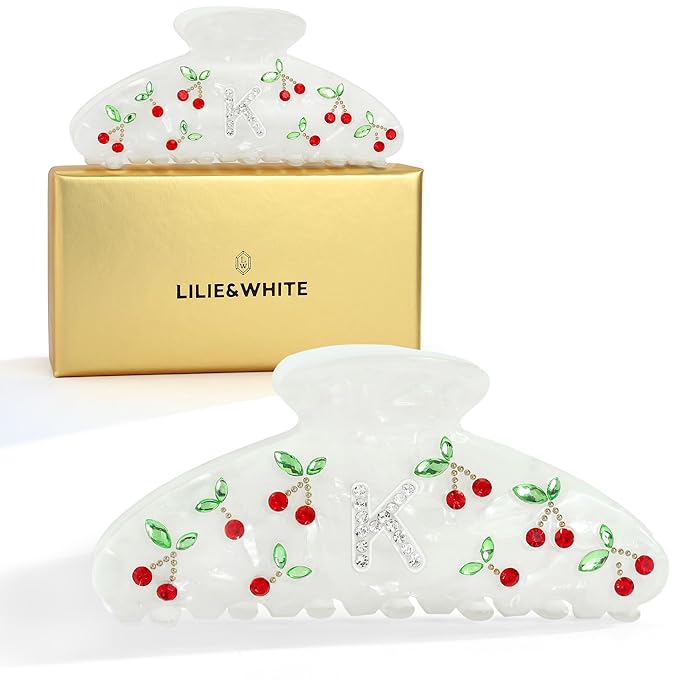 LILIE&WHITE Christmas Gift Acrylic Cherry Letter Hair Clips For Women With RhinestonesInitial Hair Claws For Thick Hairs Trendy Monogram Large Clips Fashion Big Claw Clip Jewelry Gift Alphabet K
