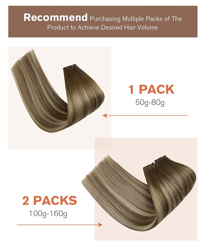 Sunny Hair Genius Weft Hair Extensions Human Hair Balayage Sew in Hair Extensions Genius Weft Dark Brown Roots to Light Brown Mix Blonde Sew in Hair Exetnsions Real Human Hair Invisible 14inch
